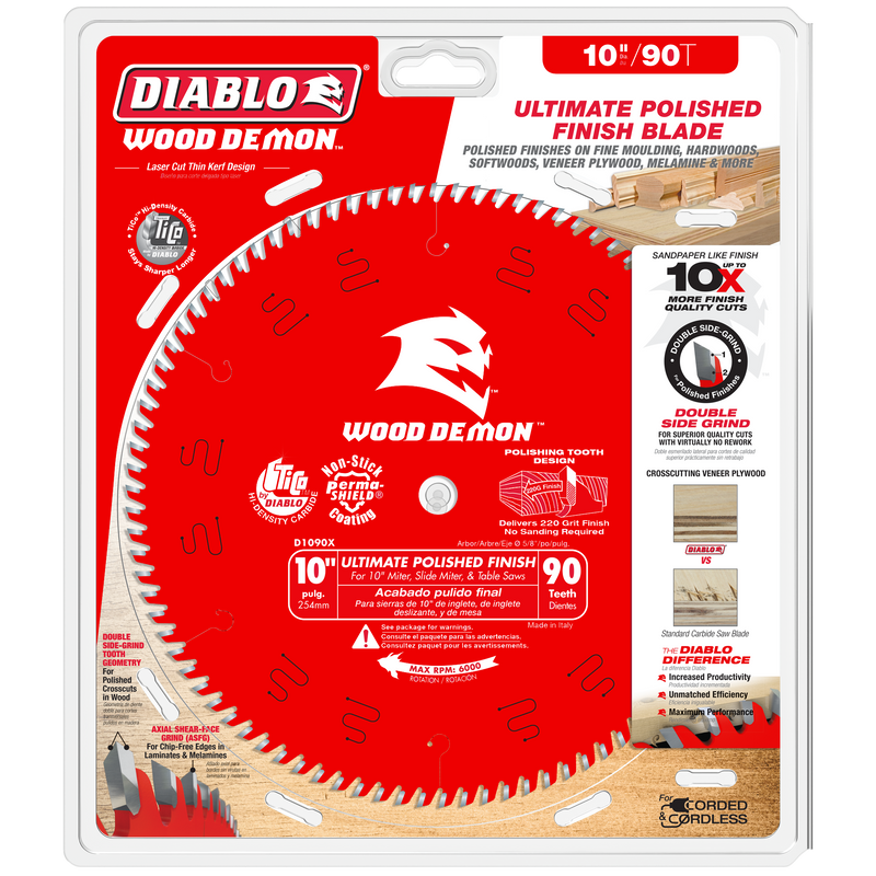 Diablo (D1090X) 10" x 90-Teeth Wood Demon™ Ultimate Polished Finish Saw Blade for Wood