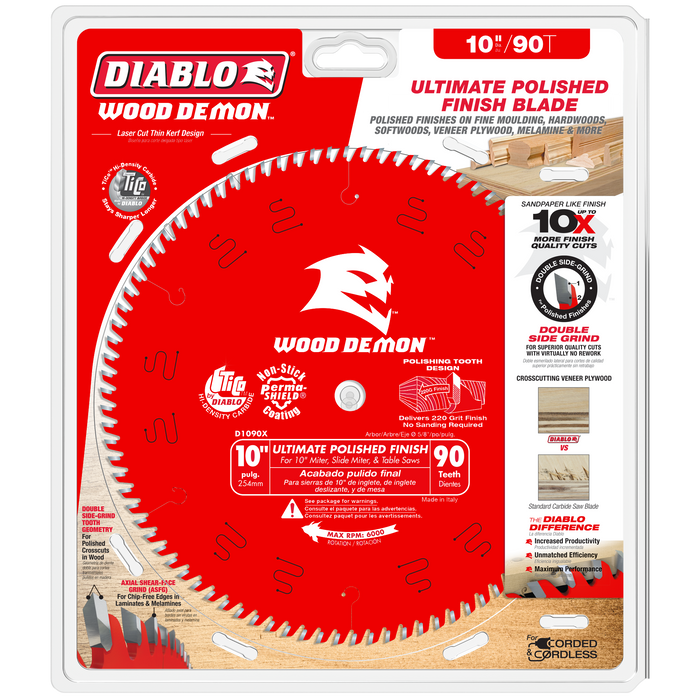 Diablo (D1090X) 10" x 90-Teeth Wood Demon™ Ultimate Polished Finish Saw Blade for Wood