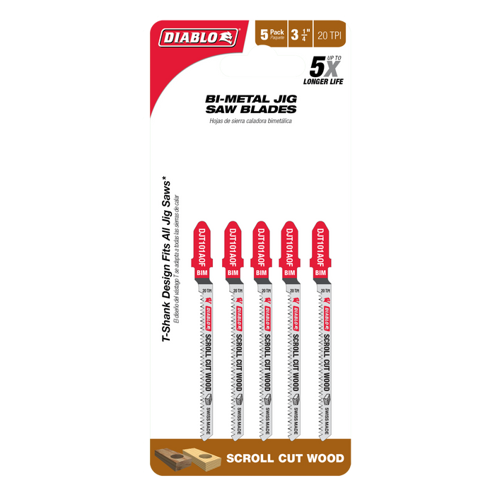 Diablo (DJT101AOF5) 3-1/4" 20TPI Bi-Metal Jig Saw Blades for Wood (5-pk)