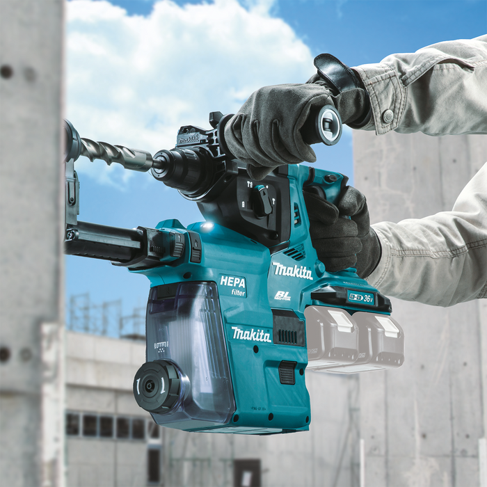 Makita (XRH10ZW) 36V (18V X2) LXT® Brushless 1‑1/8" SDS‑PLUS AVT® Rotary Hammer, w/ HEPA Dust Extractor, AFT®, AWS® Capable (Tool Only)