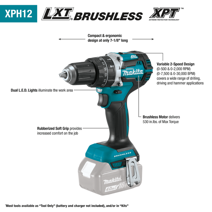 Makita (XT333X1-R) 18V LXT® Lithium-Ion Brushless Cordless 3-Pc. Combo Kit (4.0Ah) (2.0Ah) (Factory Reconditioned)