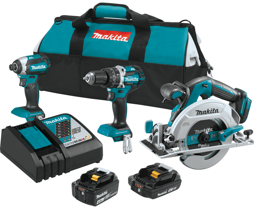 Makita (XT333X1-R) 18V LXT® Lithium-Ion Brushless Cordless 3-Pc. Combo Kit (4.0Ah) (2.0Ah) (Factory Reconditioned)