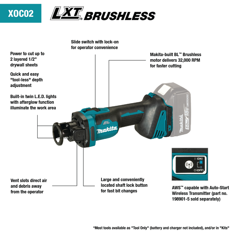 Makita (XOC02Z) LXT® Herramienta de corte sin escobillas, compatible con AWS®, solo herramienta 