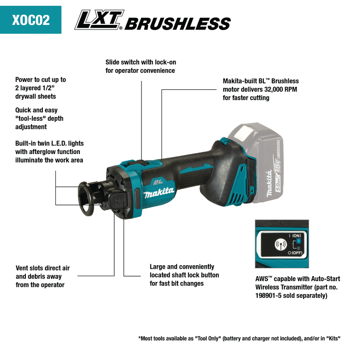 Makita (XOC02Z) LXT® Brushless Cut-Out Tool, AWS® Capable (Tool Only)