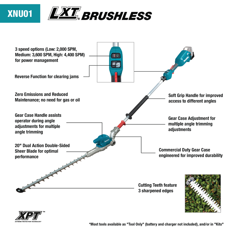 Makita (XNU01T-R) 18V LXT® Brushless 20" Articulating Pole Hedge Trimmer (Factory Reconditioned)