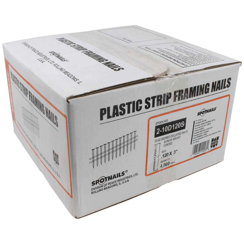 21 Degree Plastic Strip Nails - Bright Screw Shank — Pacific Power Tools