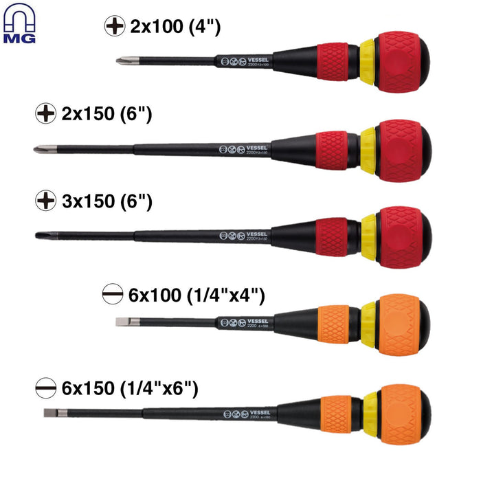 VESSEL (22005EVA) BALL GRIP Ratchet Screwdriver 5PC. Set