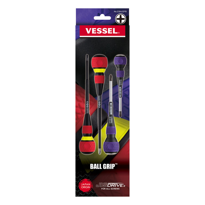 VESSEL (2304JSPB) BALL GRIP JISDRIVE Screwdriver Set (4pc.)