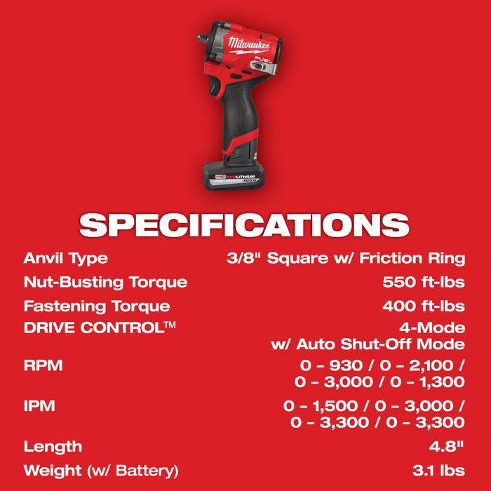 Milwaukee (2562-21) M12 FUEL™ Stubby 3/8" Impact Wrench Kit