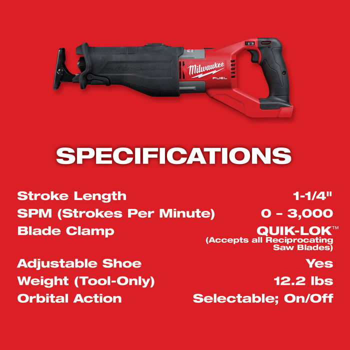 Milwaukee (2722-20) M18 FUEL™ SUPER SAWZALL® Reciprocating Saw