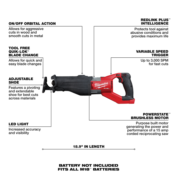 Milwaukee (2722-20) M18 FUEL™ SUPER SAWZALL® Reciprocating Saw