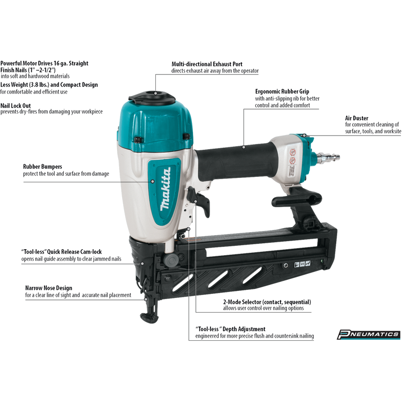 Makita (AF601) 16 Gauge, 2-1/2" Straight Finish Nailer