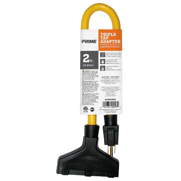 2ft 12/3 STOW Yellow Triple - Tap Adapter - Pacific Power Tools