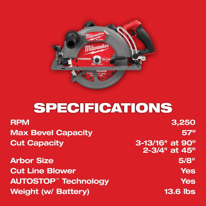 Milwaukee (3026-21HD) M18 FUEL™ 10-1/4" Rear Handle Circular Saw Kit