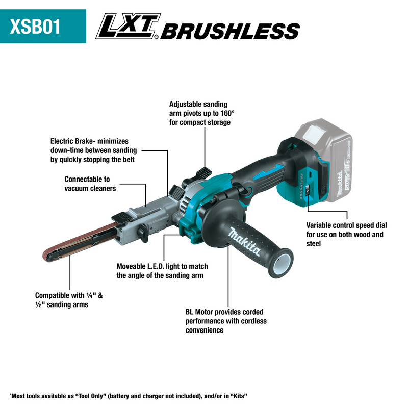 Makita (XSB01Z) 18V LXT® Brushless 3/8" x 21" Detail Belt Sander (Tool Only)