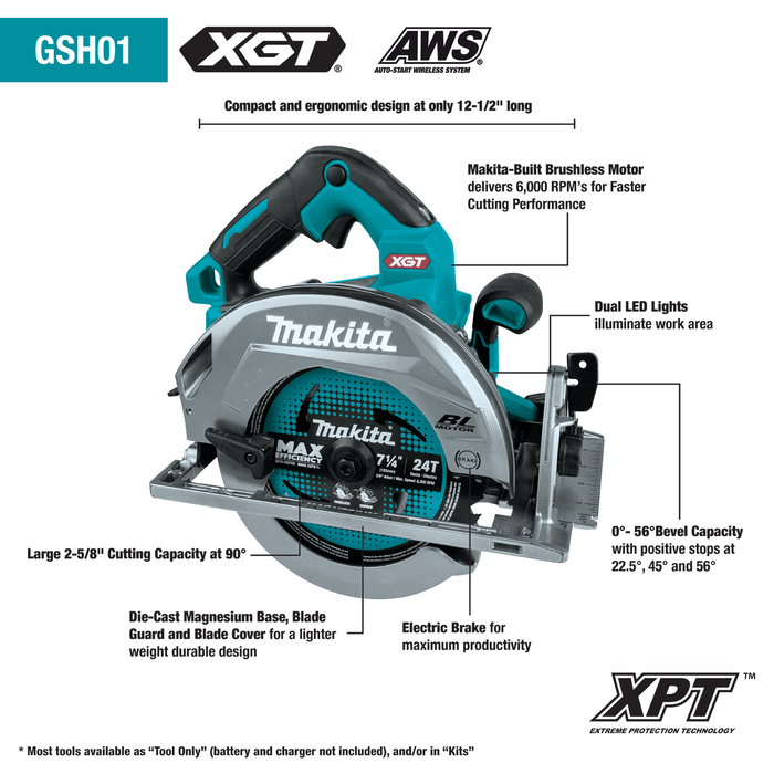 Makita (GSH01M1) 40V max XGT® Brushless 7-1/4" Circular Saw Kit, AWS® Capable (4.0Ah)