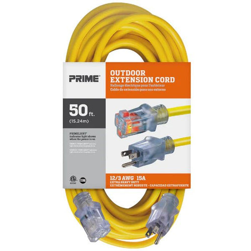 50ft 12/3 SJTW Yellow Extension Cord w/Primelight® - Pacific Power Tools