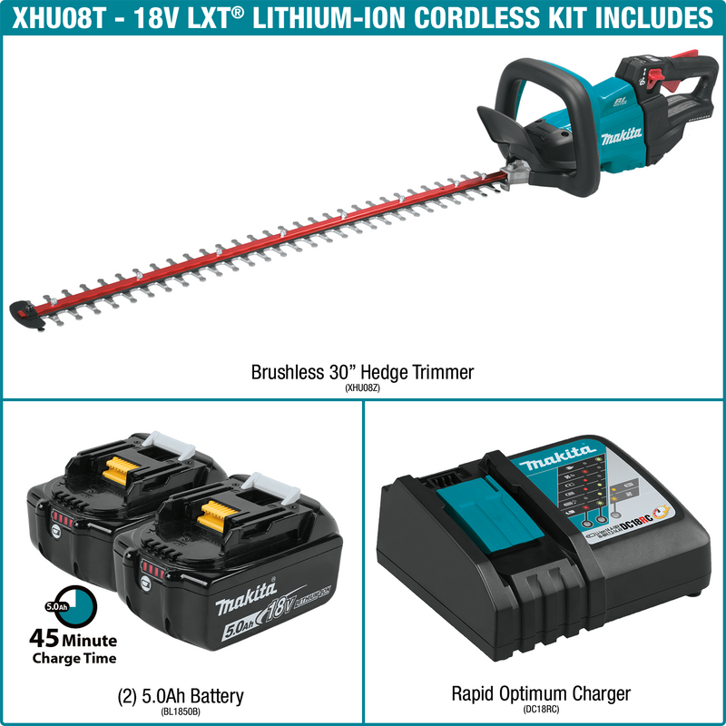 Makita (XHU08T) 18V LXT® Brushless 30" Hedge Trimmer Kit (5.0Ah)
