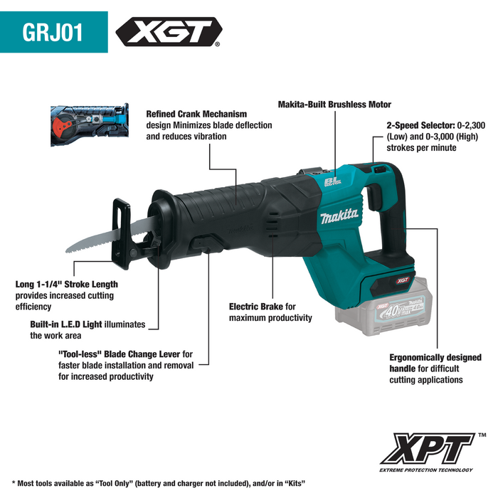 Makita (GRJ01Z) 40V max XGT® Brushless Recipro Saw (Tool Only)