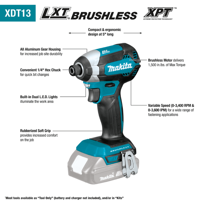 Makita (XT333X1-R) 18V LXT® Lithium-Ion Brushless Cordless 3-Pc. Combo Kit (4.0Ah) (2.0Ah) (Factory Reconditioned)