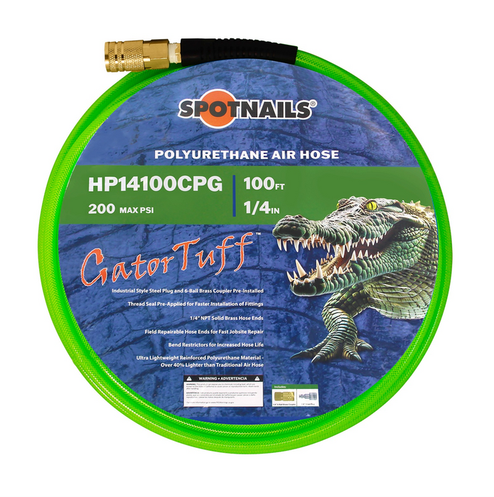 Spotnails (HP14100CPG) 1/4"x100' Poly Hose Green with Fitting