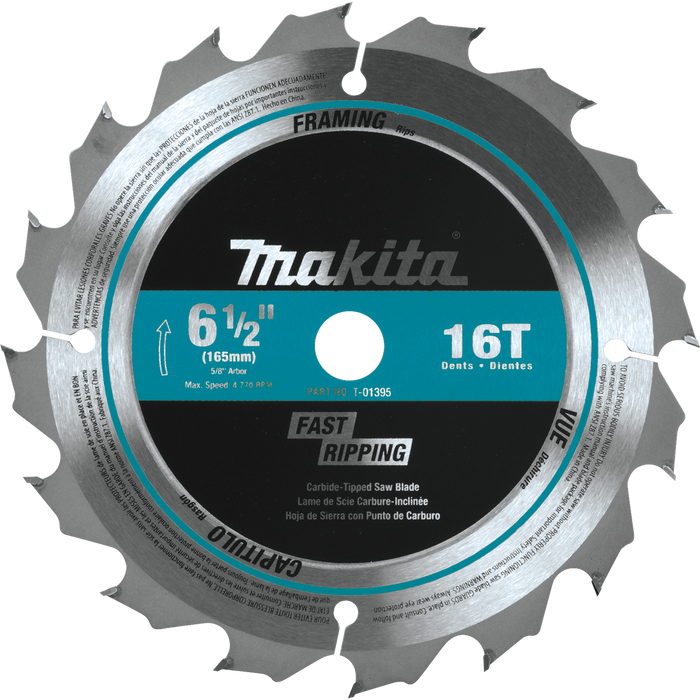 Makita (T-01395) 6-1/2" 16T Carbide-Tipped Circular Saw Blade, Framing