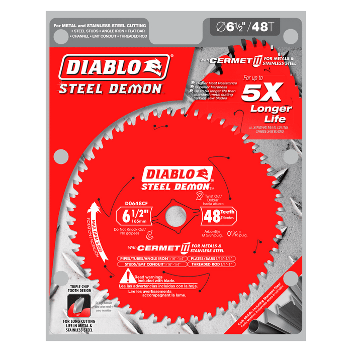 Diablo (D0648CFA) 6-1/2" x 48-Teeth Steel Demon™ Cermet II Saw Blade for Medium Metal