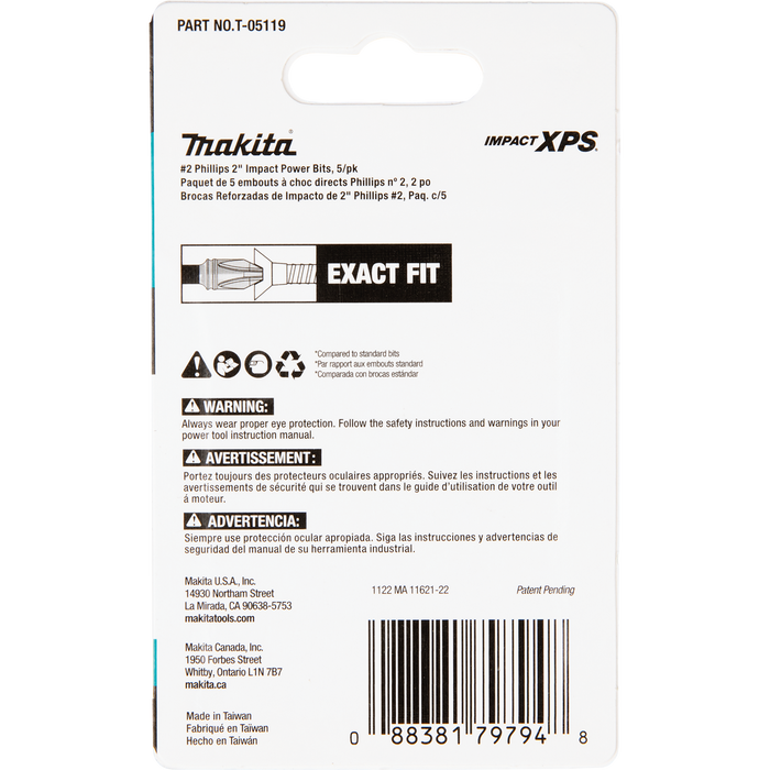 Makita (T-05119) Impact XPS® #2 Phillips 2" Power Bit, 5/pk