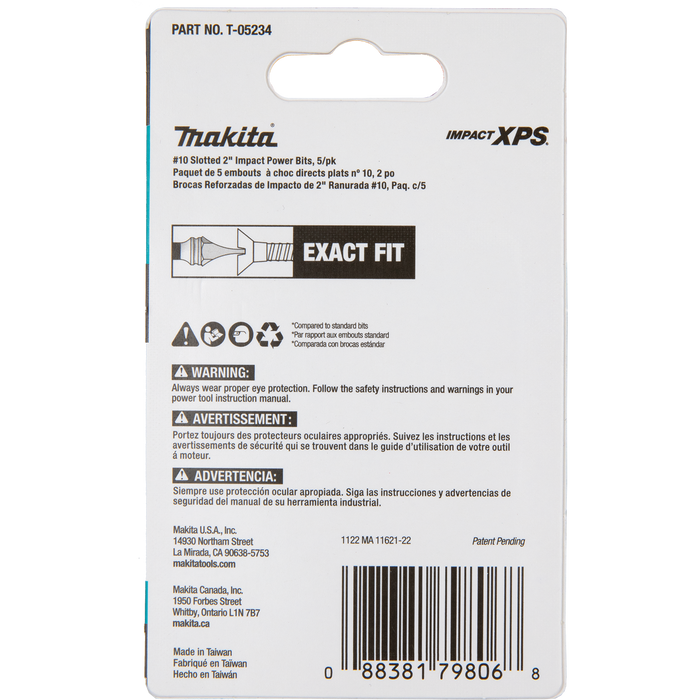 Makita (T-05234) Impact XPS® #10 Slotted 2" Power Bit, 5/pk