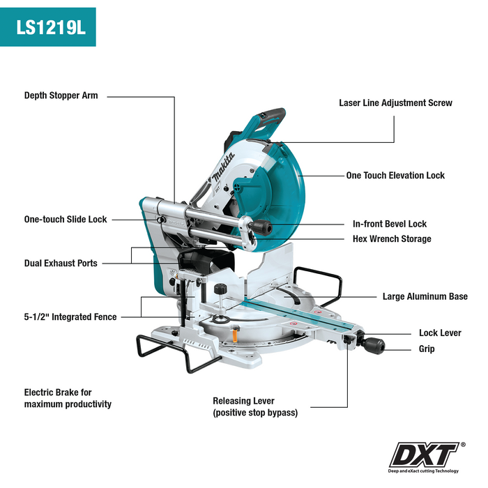 Makita (LS1219L-R) 12" Dual-Bevel Sliding Compound Miter Saw, laser (Factory Reconditioned)