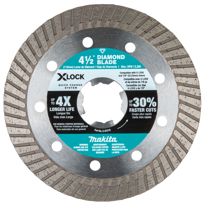Makita (E-07216) X-LOCK 4-1/2" Turbo Rim Diamond Blade for Masonry Cutting