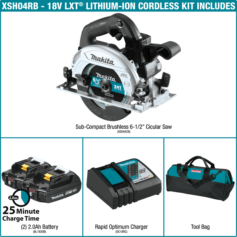Makita (XSH04RB) Kit de sierra circular subcompacta de 6-1/2” sin escobillas LXT® 