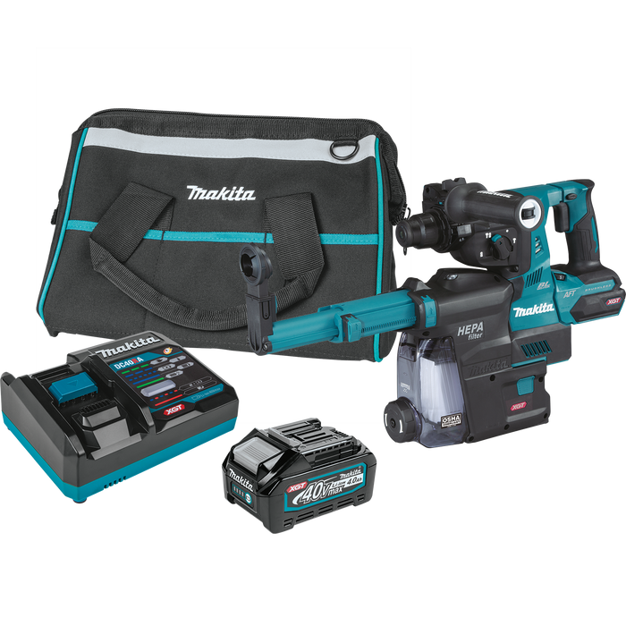 Makita (GRH01M1W) 40V Max XGT Brushless 1-1/8" SDS-Plus Rotary Hammer Kit/ Dust Extractor