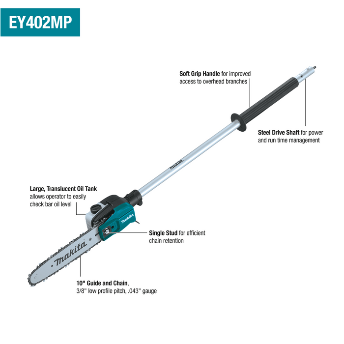 Makita (XUX02SM1X6-R) 18V LXT® Brushless Couple Shaft Power Head Kit w/ 13" String Trimmer, 10" Pole Saw, 20" Articulating Hedge Trimmer & Blower Attachments, with one battery (4.0Ah) (Factory Reconditioned)