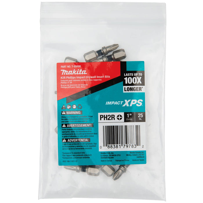 Makita (T-05000) Impact XPS® #2 Phillips Drywall 1" Insert Bit, 25/pk, Bulk