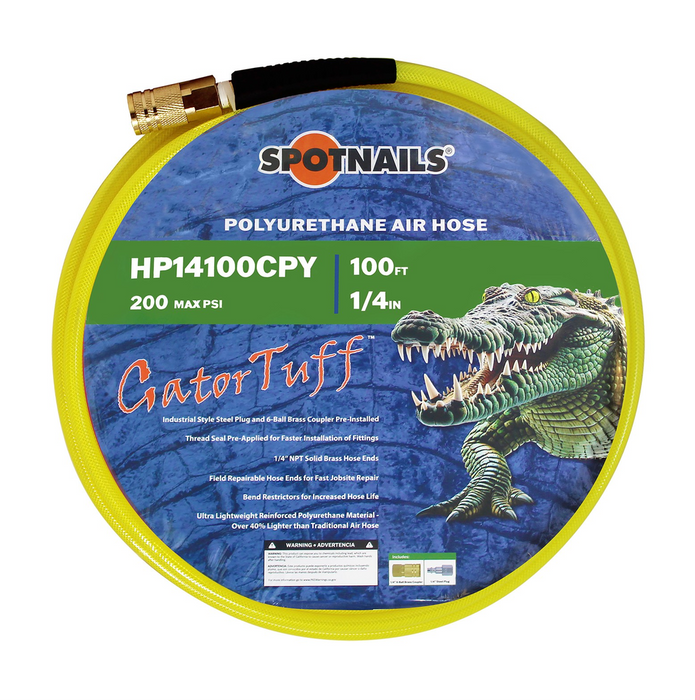 Spotnails (HP14100CPY) 1/4x100' Poly Hose Yellow with Fitting