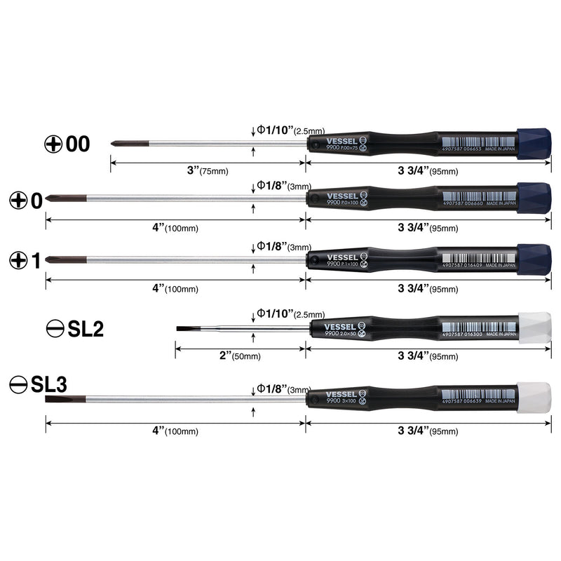 VESSEL (99005PFPBU) Micro Screwdrivers Set (5pc.)