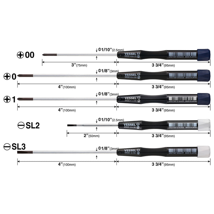 VESSEL (99005PFPBU) Micro Screwdrivers Set (5pc.)