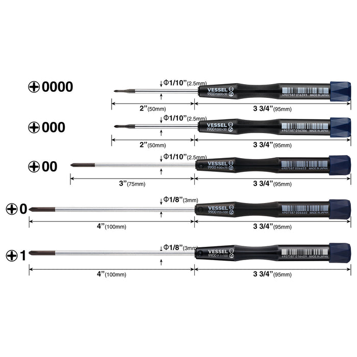 VESSEL (99005PHPBU) Micro Screwdrivers Set (Cross-Point 5pcs)