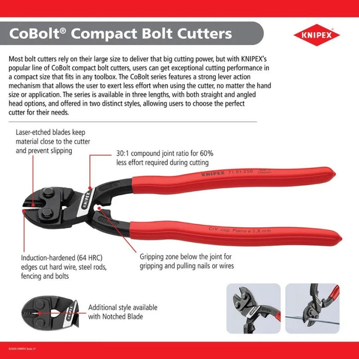 KNIPEX (71 31 160) CoBolt® S Compact Bolt Cutters-Notched Blade