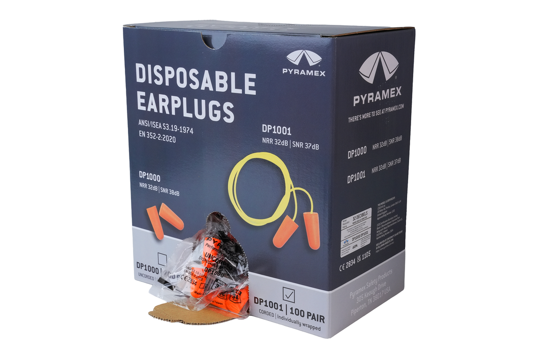 Pyramex (DP1001) Disposable Corded Polyurethane Foam Ear Plugs - 31 NRR - 100 pair/box
