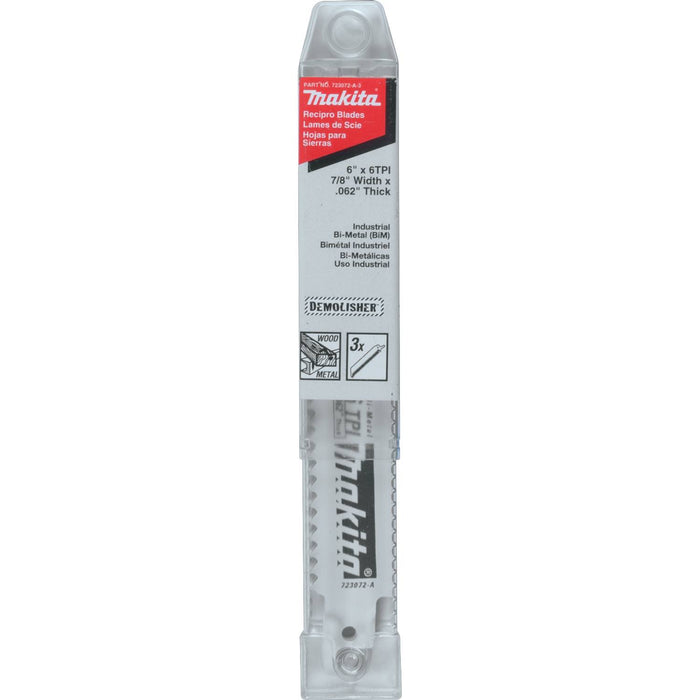 Makita (723072-A-3) 6" Demolition Recipro Saw Blade, 6TPI, 3/pk