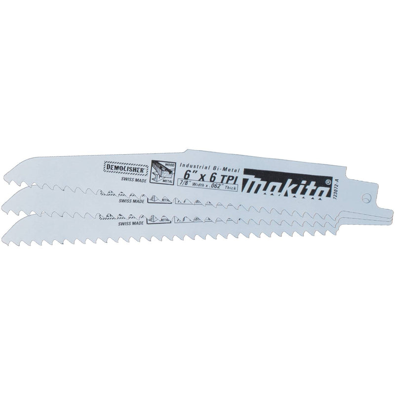 Makita (723072-A-3) 6" Demolition Recipro Saw Blade, 6TPI, 3/pk