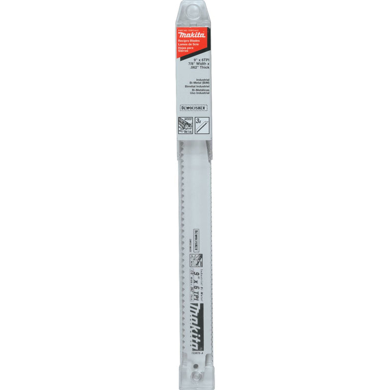 Makita (723073-A-3) 9" Demolition Recipro Saw Blade, 6TPI, 3/pk