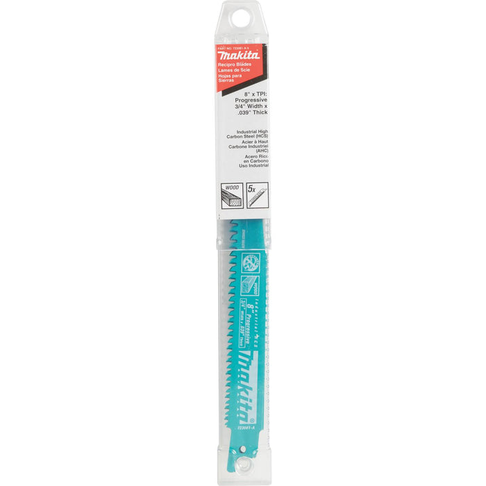 Makita (723081-A-5) 8" Wood Cutting Recipro Saw Blade, Progressive, 5/pk