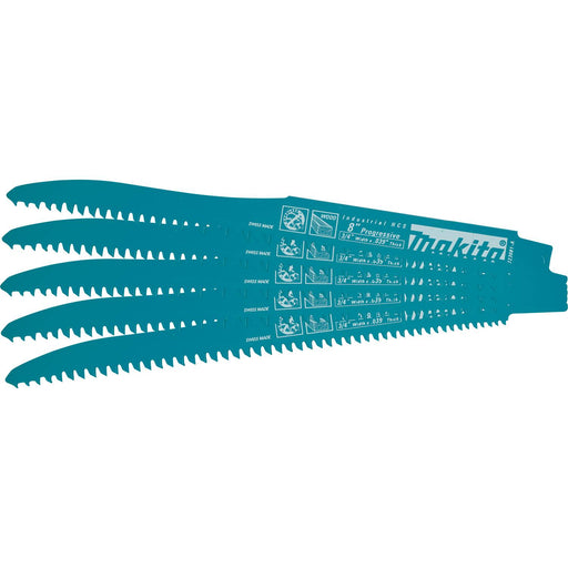 Makita (723081-A-5) 8" Wood Cutting Recipro Saw Blade, Progressive, 5/pk