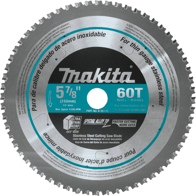 Makita (A-96110) 5-7/8" 60T Carbide-Tipped Saw Blade, Stainless Steel