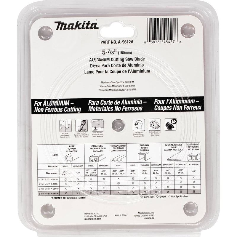 Makita (A-96126) 5-7/8" 52T Carbide-Tipped Saw Blade, Aluminum
