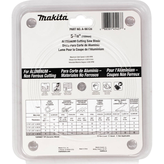 Makita (A-96126) 5-7/8" 52T Carbide-Tipped Saw Blade, Aluminum