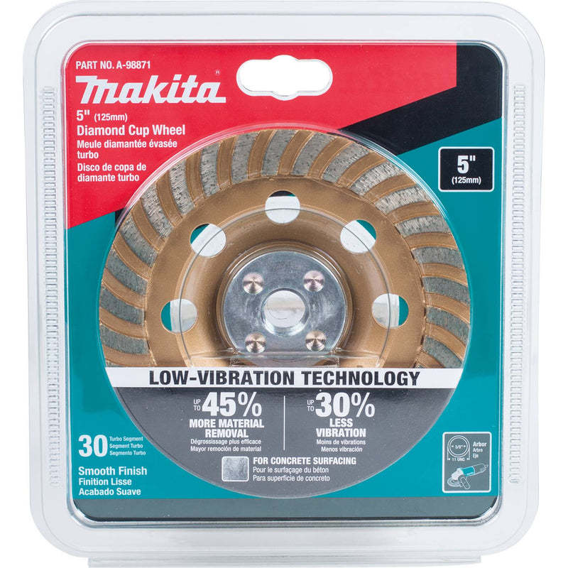 Makita (A-98871) 5" Low-Vibration Diamond Cup Wheel, Turbo